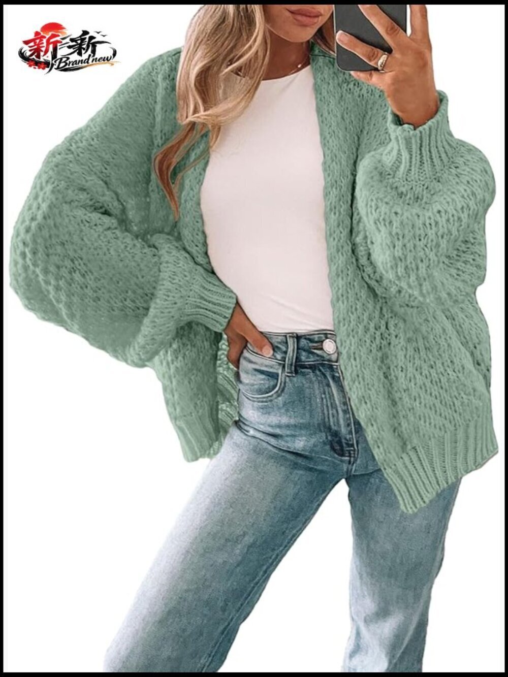 Oversized Long Cardigan Sweater Chunky Waffle Knit Open Front
